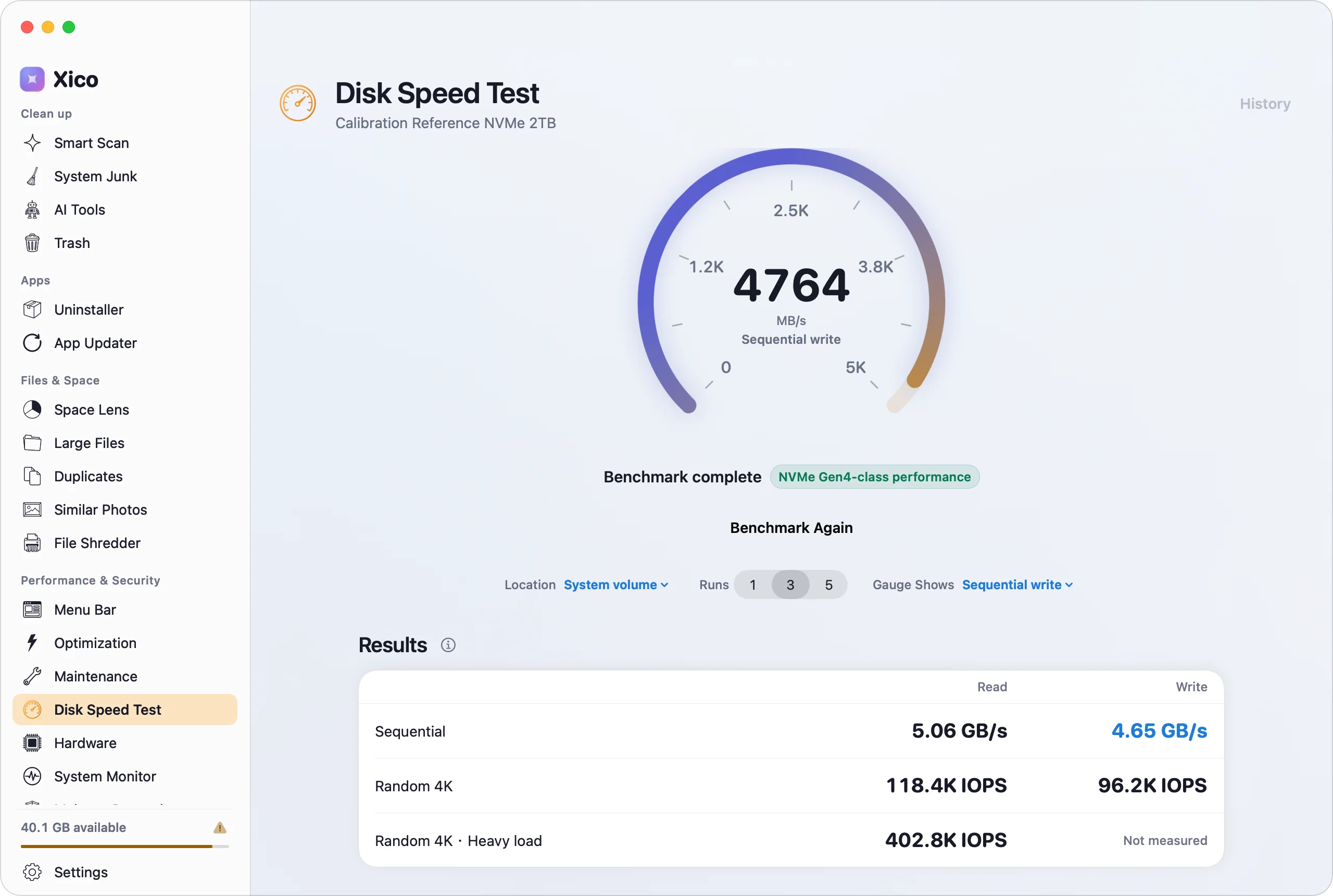 Disk speed test results